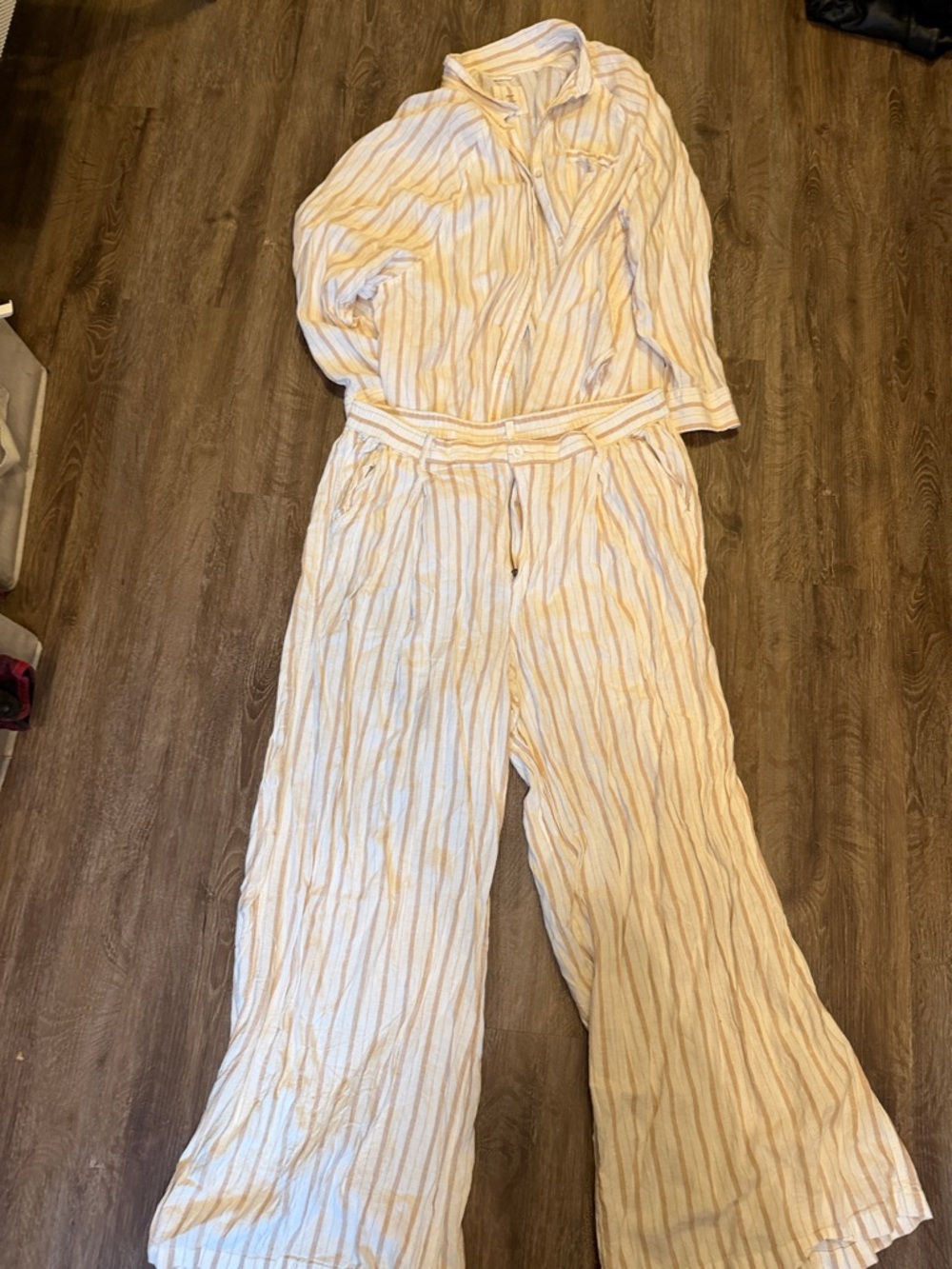 Striped Wide-Leg Set in Cream and Tan